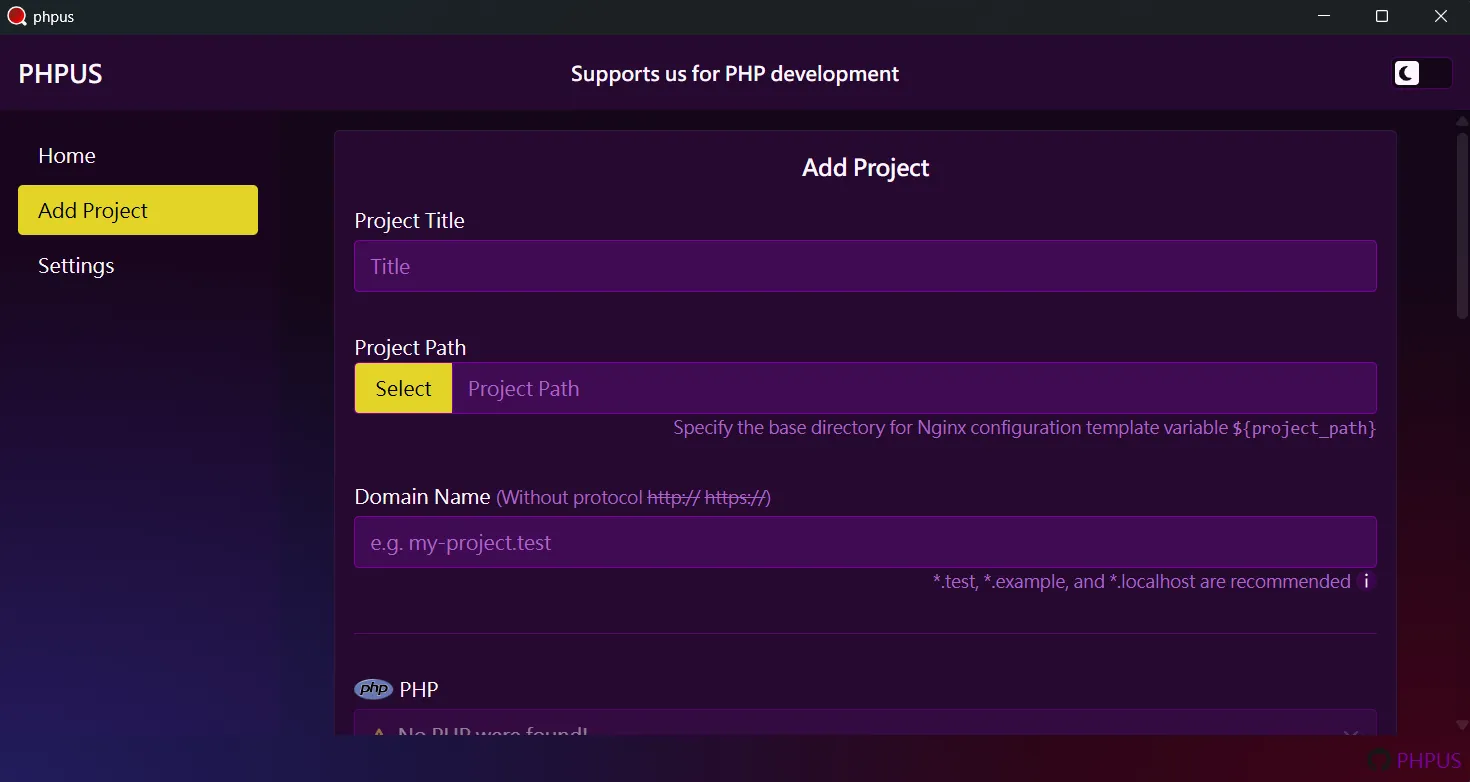 add project - blank page.