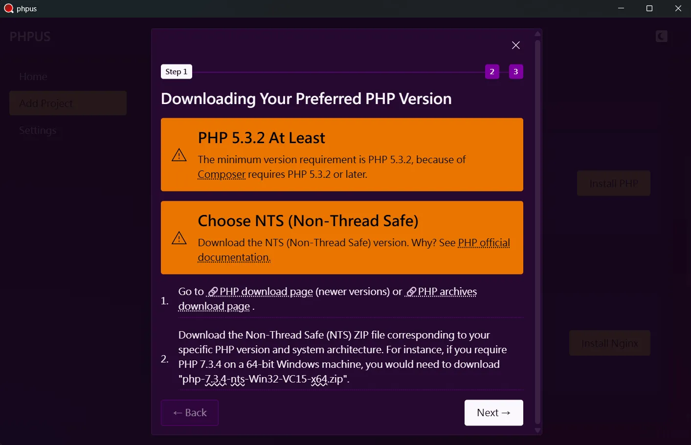 PHP installation - step1.